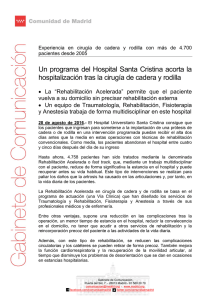 Un programa del Hospital Santa Cristina acorta la hospitalización