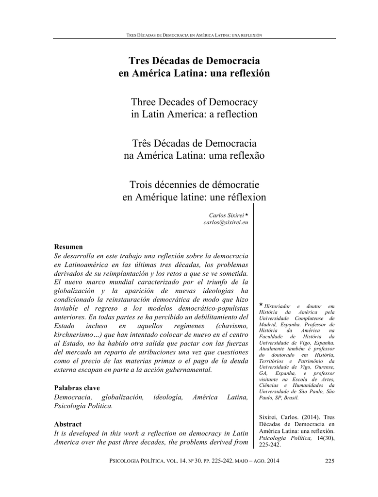 Tres Décadas de Democracia en América Latina una