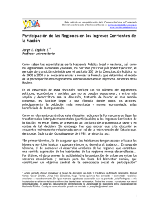 Participación de las Regiones en los Ingresos Corrientes de la Nación