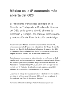 México es la 5ª economía más abierta del G20