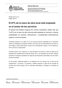 El 67% de la mano de obra local está empleada en el sector de los