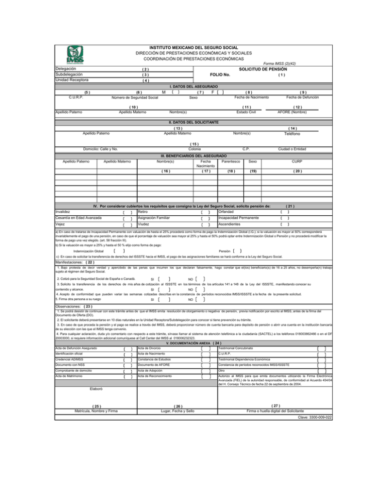 M F Subdelegación INSTITUTO MEXICANO DEL SEGURO SOCIAL