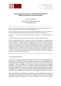 El Real Decreto-ley 4/2014, de 7 de marzo: Refinanciación y