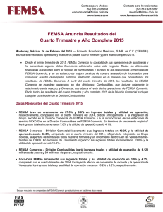 FEMSA Anuncia Resultados del Cuarto Trimestre y Año Completo