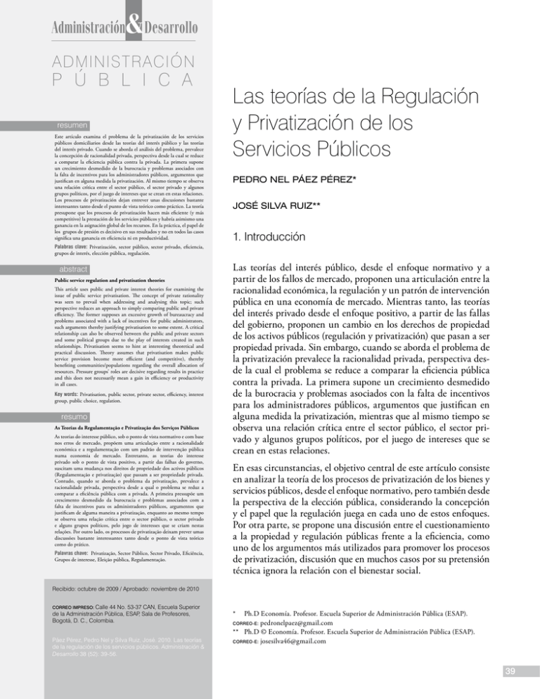 Las Teor As De La Regulaci N Y Privatizaci N De Los Servicios P Blicos