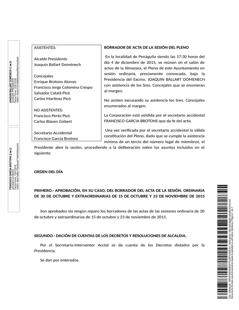 BORRADOR DE ACTA DE LA SESIÓN DEL PLENO En la localidad