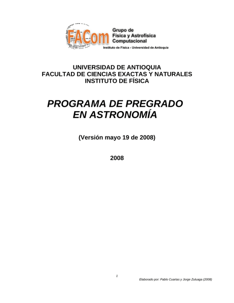 Programa De Pregrado En Astronom A