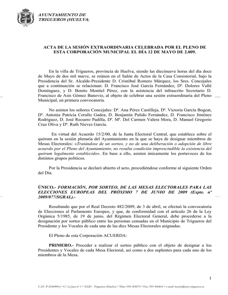 Acta De La Sesin Extraordinaria Celebra Por El Pleno De Esta