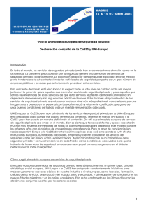 Declaración conjunta de CoESS y UNI-Europa. Hacia un
