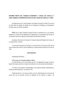 Informe Previo sobre el Anteproyecto de Ley del Juego de Castilla y