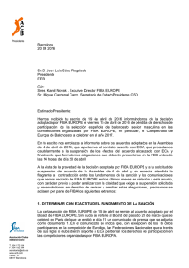 Carta a la Federación Española de Baloncesto