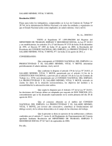 SALARIO MINIMO, VITAL Y MOVIL Resolución 2/2012 Fíjase para