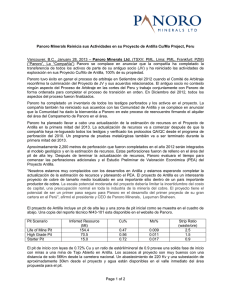Page 1 of 2 Panoro Minerals Reinicia sus Actividades en su