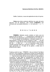 Sentencia Definitiva Civil No. 348/2015. Saltillo, Coahuila, a nueve
