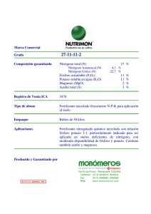 Grado Composición garantizada Nitrógeno total (N) 27 % Fósforo