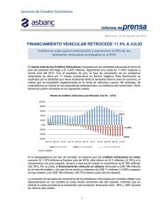 FINANCIAMIENTO VEHICULAR RETROCEDE 11.5% A JULIO