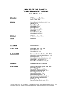 BAC FLORIDA BANK`S CORRESPONDENT BANKS