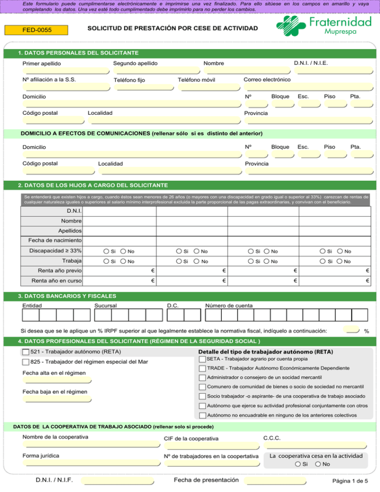 Fed Solicitud De Prestaci N Por Cese De