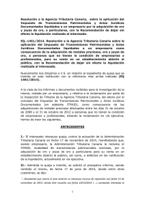 EQ-1461/2014. Resolución a la Agencia Tributaria Canaria, sobre la