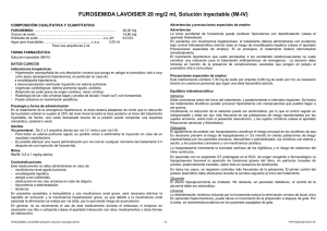 FUROSEMIDA LAVOISIER 20 mg/2 ml, Solución inyectable (IM-IV)