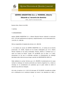 GEMMO ARGENTINA S.A. c/ MORENO, Alberto Eduardo s/ tercería