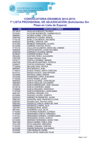 1ª LISTA PROVISIONAL DE ADJUDICACIÓN (Solicitantes Sin Plaza