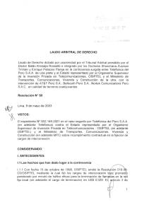 LAUDO ARBITRAL DE DERECHO Resolución No 50 VISTOS