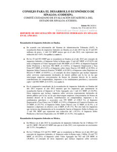 02 Reporte de recaudación de impuestos federales en Sinaloa en el