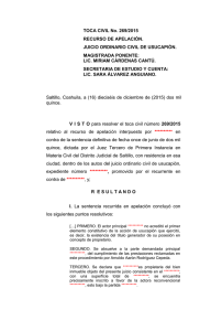 TOCA CIVIL No. 269/2015 RECURSO DE APELACIÓN. JUICIO