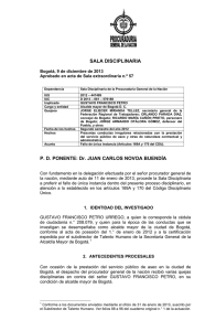 SALA DISCIPLINARIA P. D. PONENTE: Dr. JUAN CARLOS NOVOA