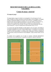 RESUMEN BÁSICO DE LAS REGLAS DEL VOLEIBOL Campo de