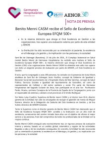 Benito Menni CASM recibe el Sello de Excelencia Europea EFQM