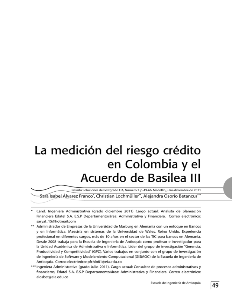 La Medici N Del Riesgo Cr Dito En Colombia Y El Acuerdo De Basilea Iii