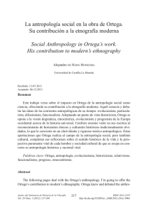 La antropología social en la obra de Ortega. Su contribución a la