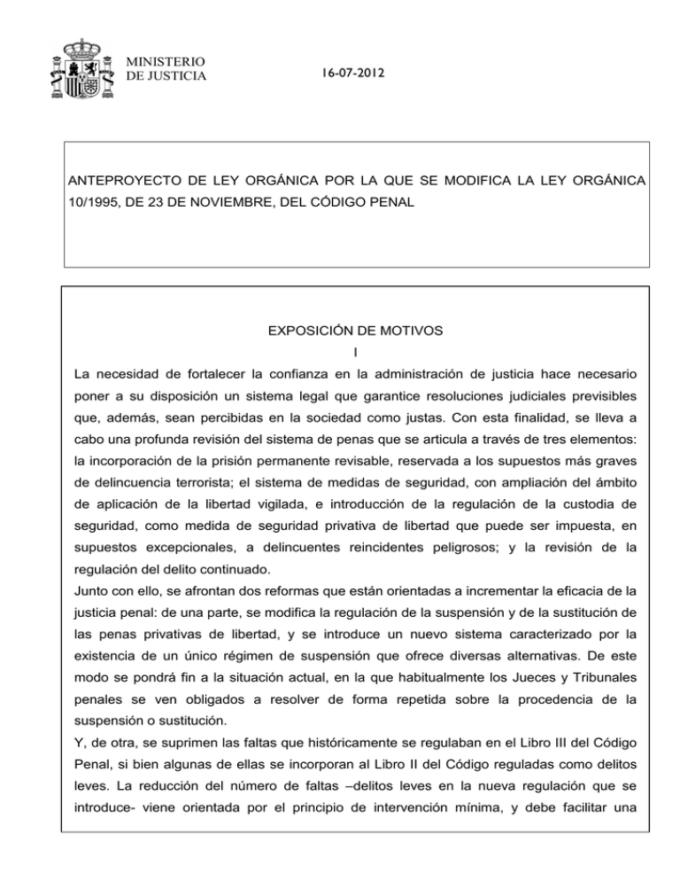 Anteproyecto De Ley Org Nica Por La Que Se Modifica