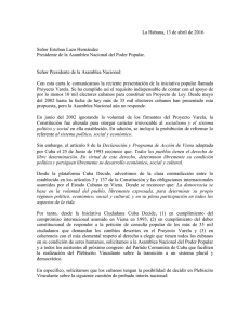 Carta al presidente de la Asamblea cubana
