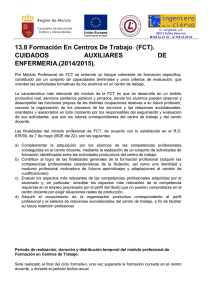 13.8 Formación En Centros De Trabajo (FCT). CUIDADOS