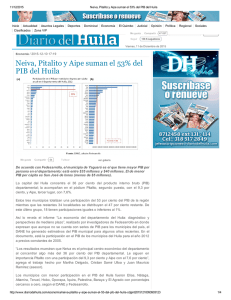 Neiva, Pitalito y Aipe suman el 53% del PIB del Huila