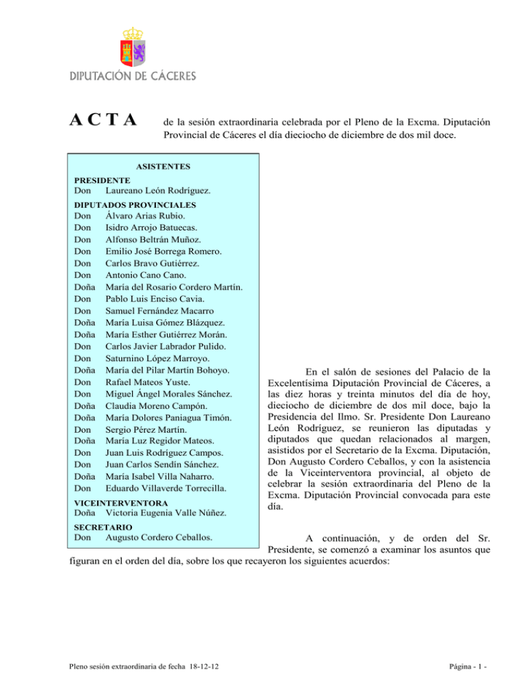 ACTA de la sesión extraordinaria celebrada por el Pleno de la