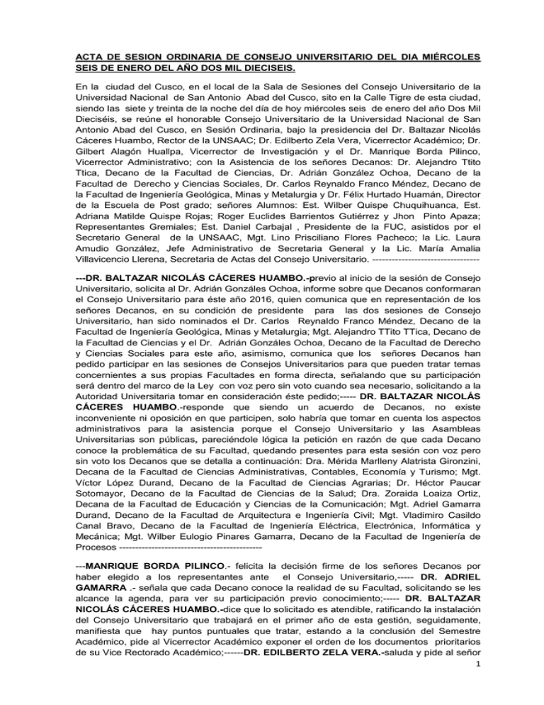 Acta De Sesion Ordinaria De Consejo Universitario