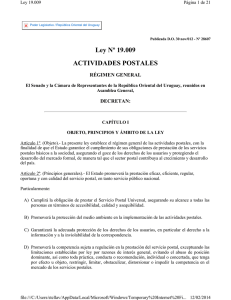 Ley Nº 19.009 ACTIVIDADES POSTALES