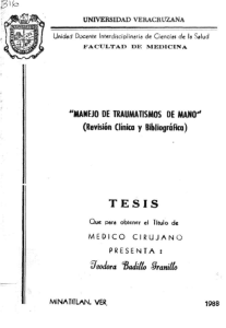 "MANEJO DE TRAUMATISMOS DE MANO" (Revisión Clínico y