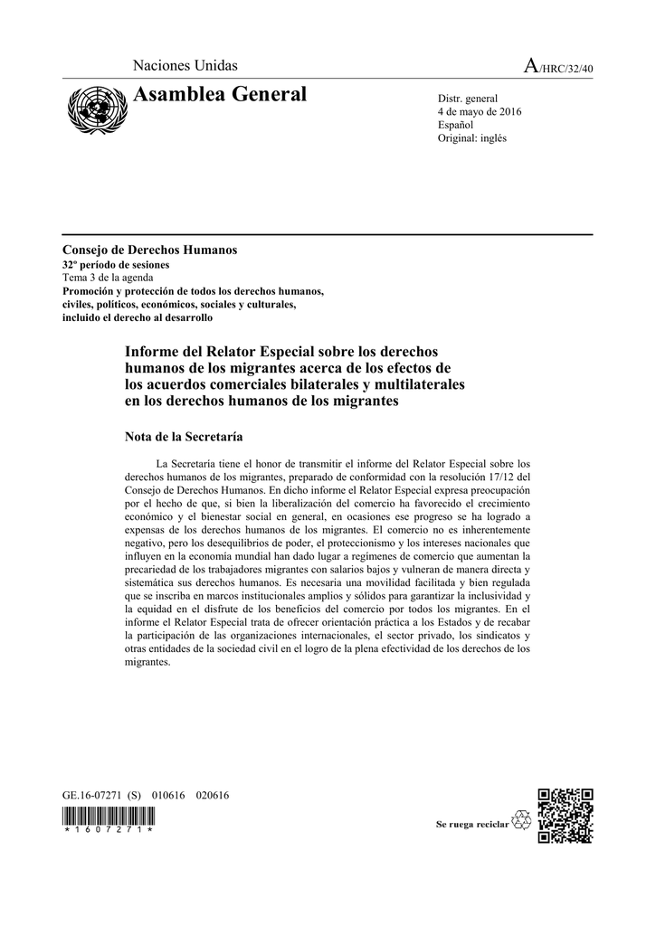 Informe Del Relator Especial Sobre Los Derechos Humanos