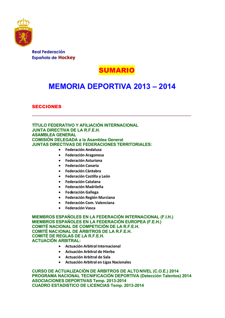 SUMARIO temp 2013 2014 Real Federación Española de Hockey