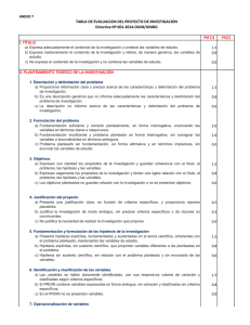 TABLA DE EVALUACION DEL PROYECTO DE INVESTIGACION