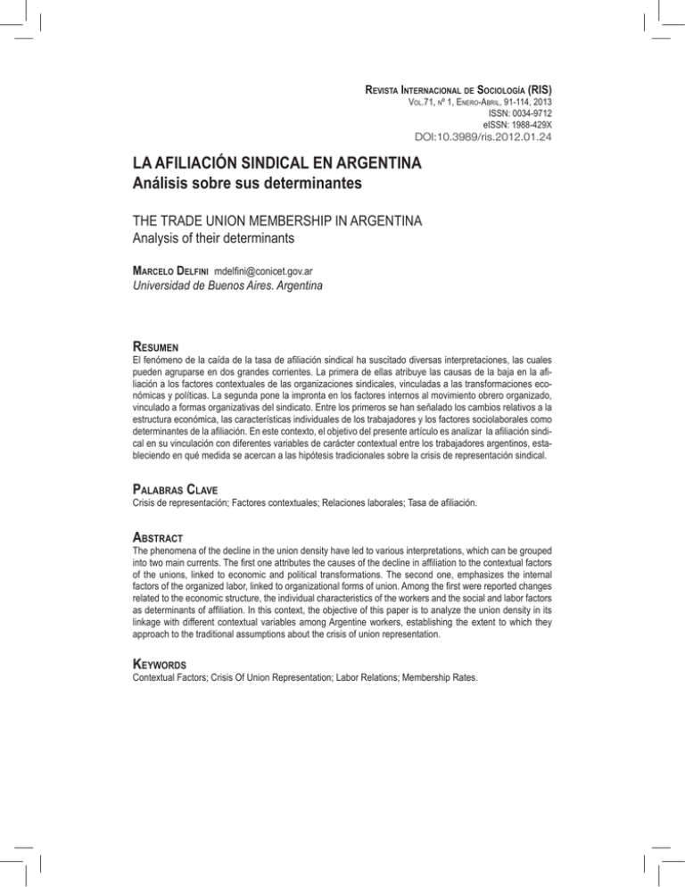 La Afiliaci N Sindical En Argentina An Lisis Sobre Sus Determinantes