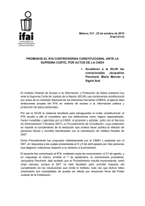 PROMUEVE EL IFAI CONTROVERSIA CONSTITUCIONAL ANTE
