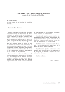 Carta del Dr. Cesar Cabezas Sánchez al Director de Anales de la