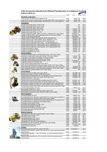 Lista de precios indicativos de Equipos Pesados para