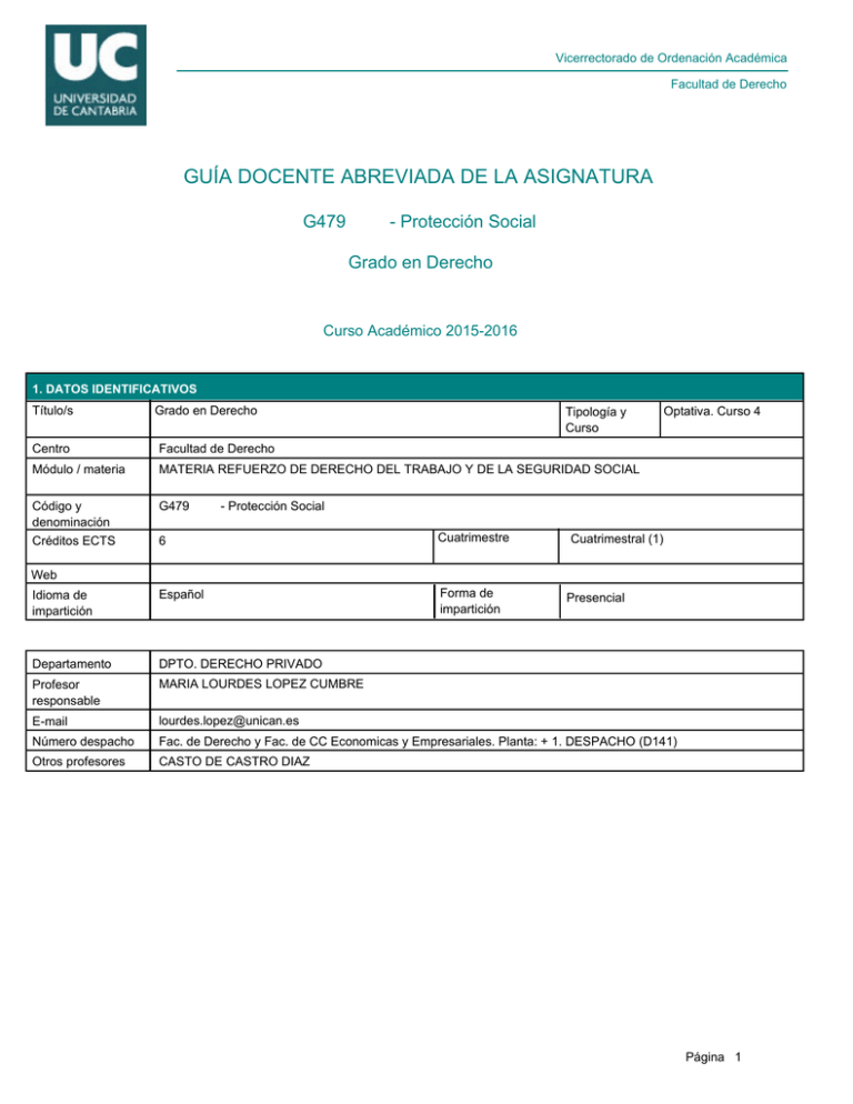 Guía docente abreviada de la asignatura